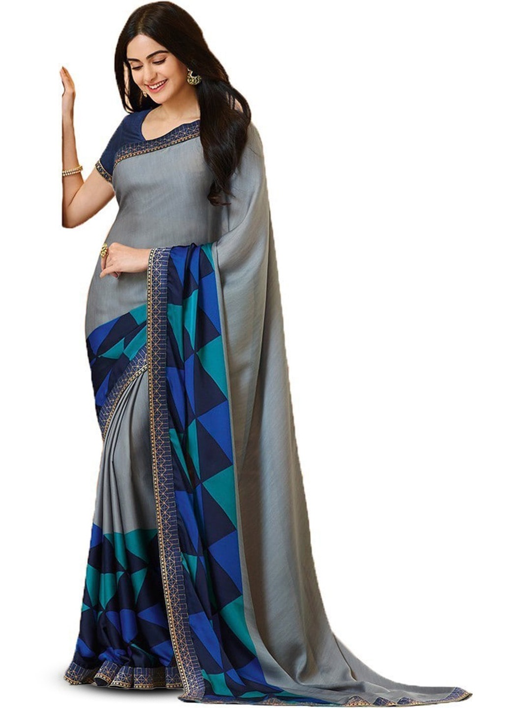 

ROOP SUNDARI SAREES Floral Printed Georgette Saree, Grey