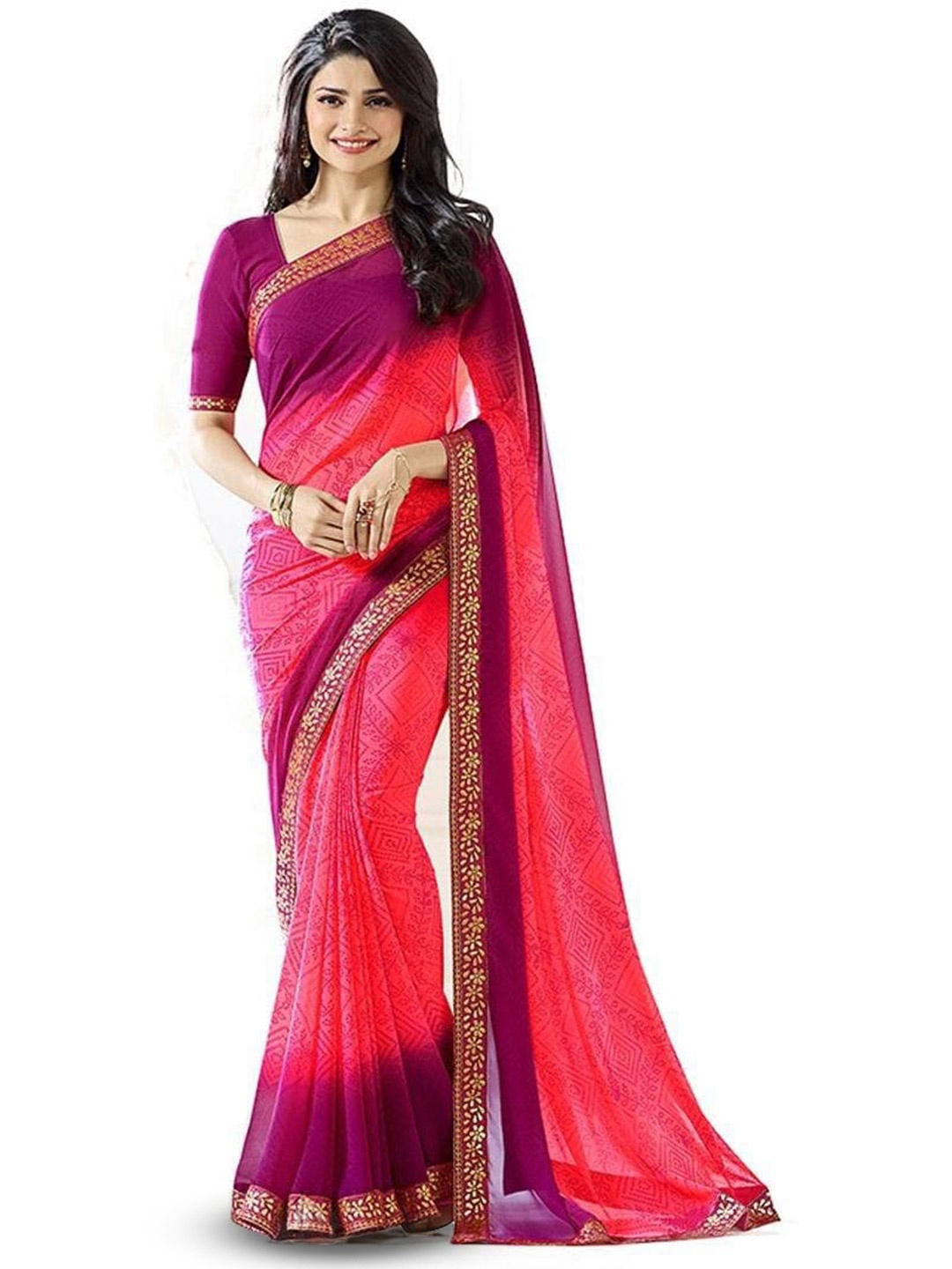

ROOP SUNDARI SAREES Floral Printed Pure Georgette Saree, Orange
