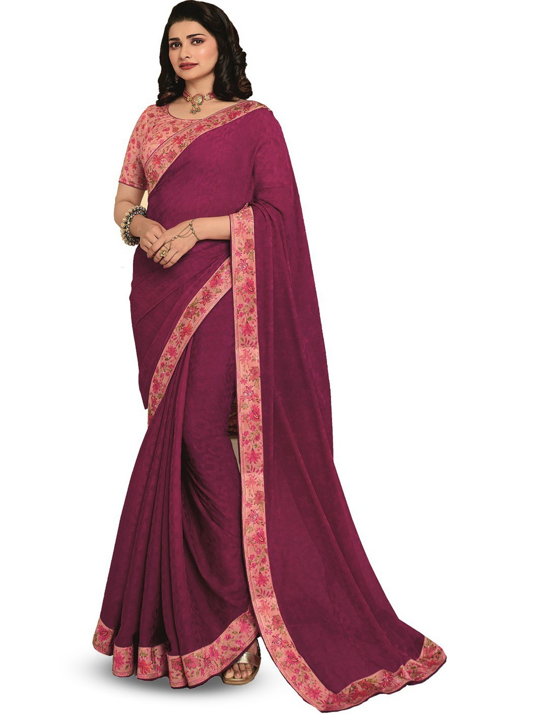 

ROOP SUNDARI SAREES Printed Pure Silk Saree, Pink