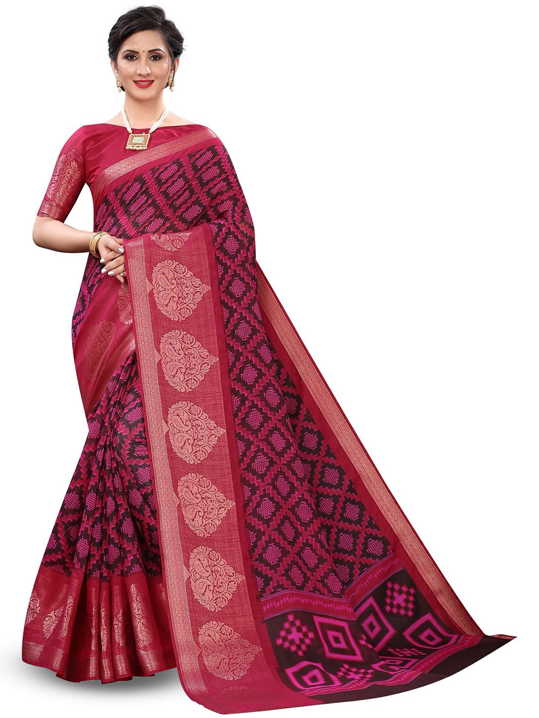 

ROOP SUNDARI SAREES Floral Printed Georgette Zari Saree, Pink