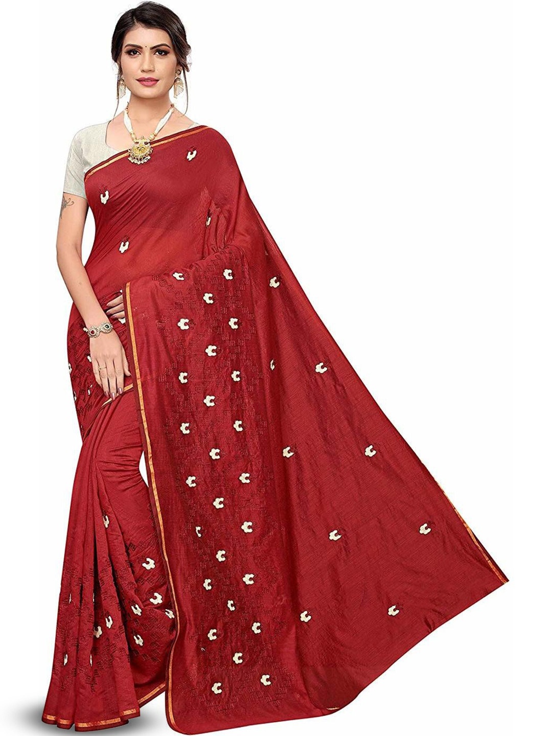 

ROOP SUNDARI SAREES Floral Printed Pure Georgette Saree, Red