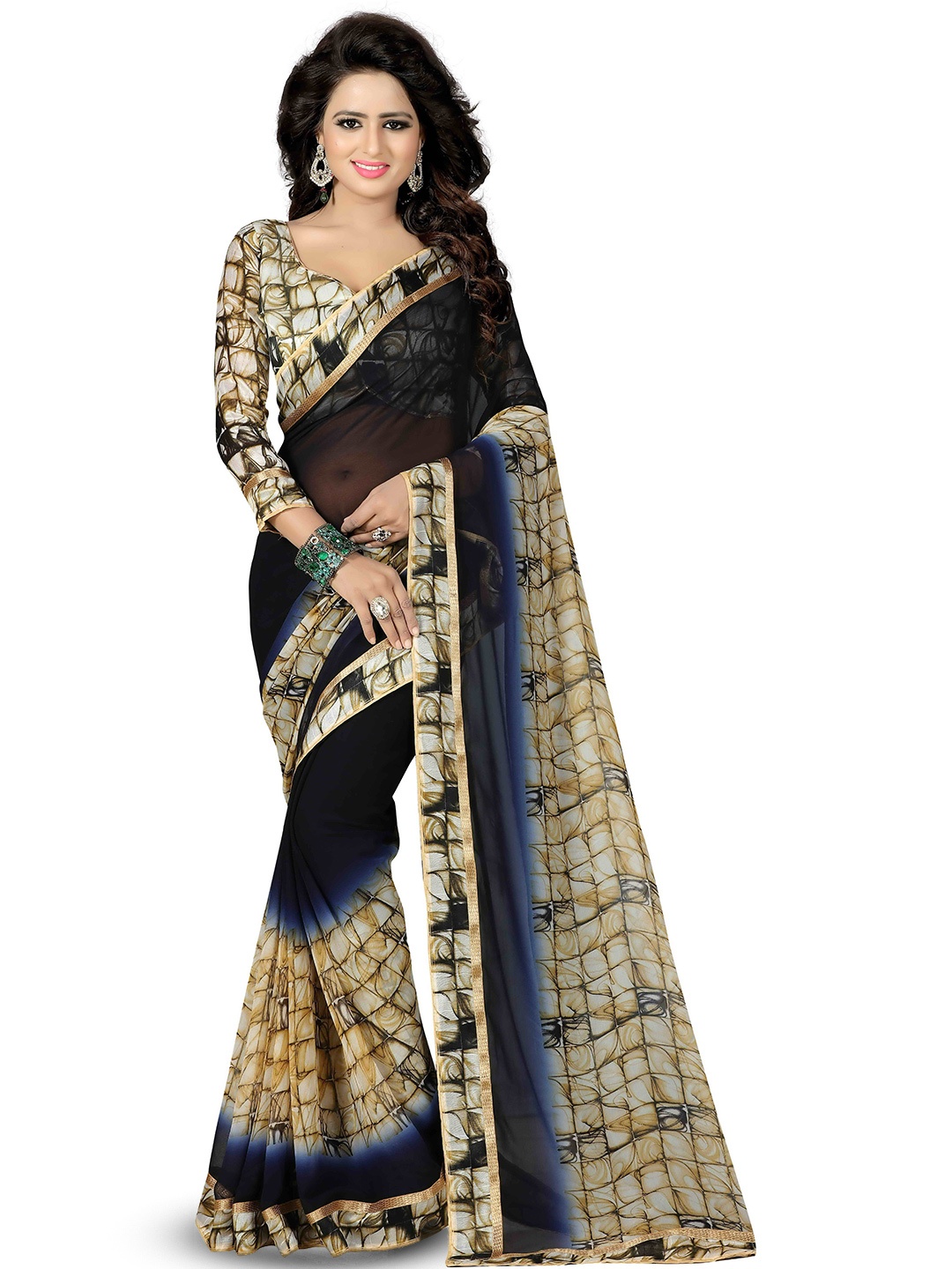 

ROOP SUNDARI SAREES Abstract Printed Saree, Beige