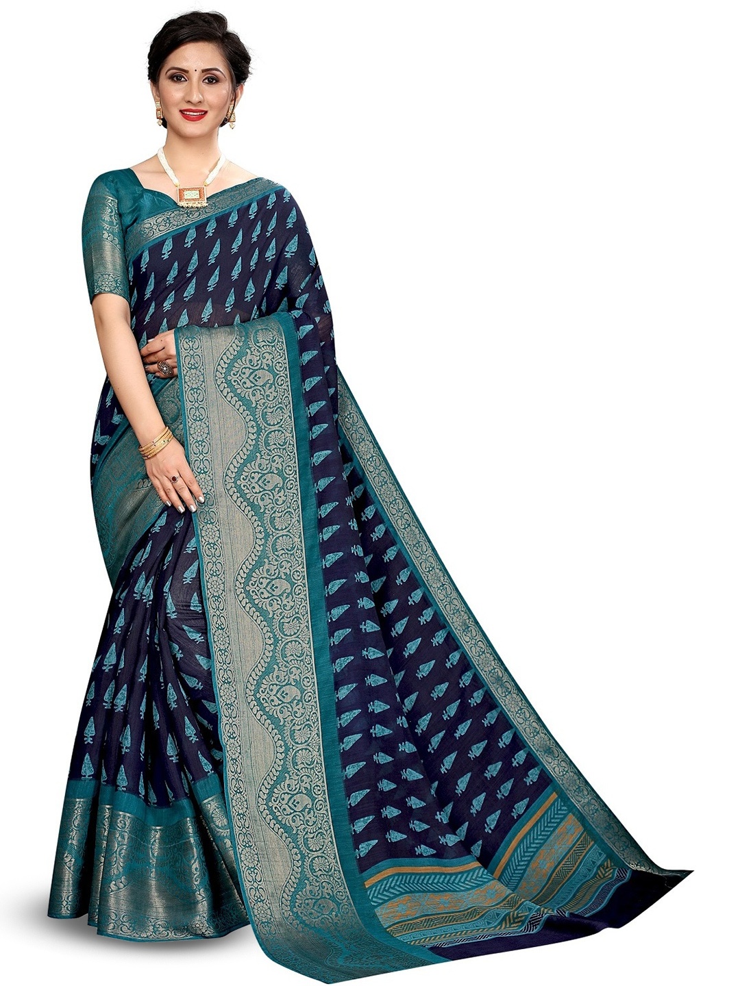 

ROOP SUNDARI SAREES Floral Printed Saree, Blue