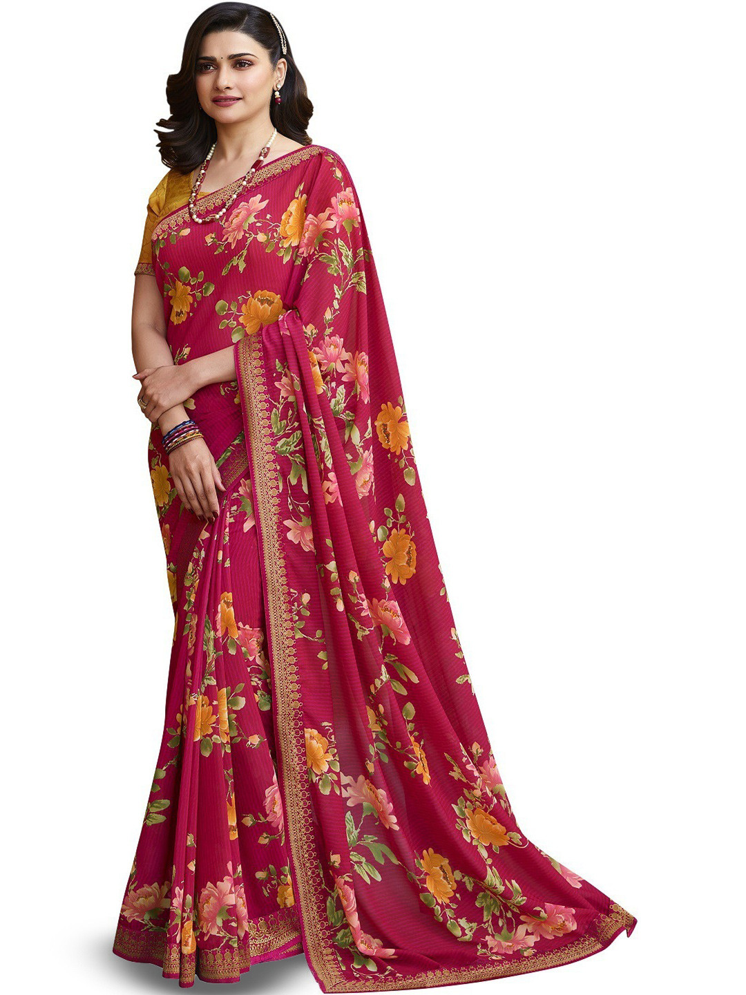 

ROOP SUNDARI SAREES Floral Printed Saree, Pink