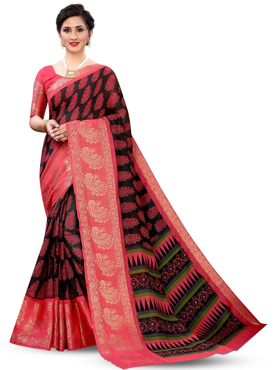

ROOP SUNDARI SAREES Floral Printed Saree, Black