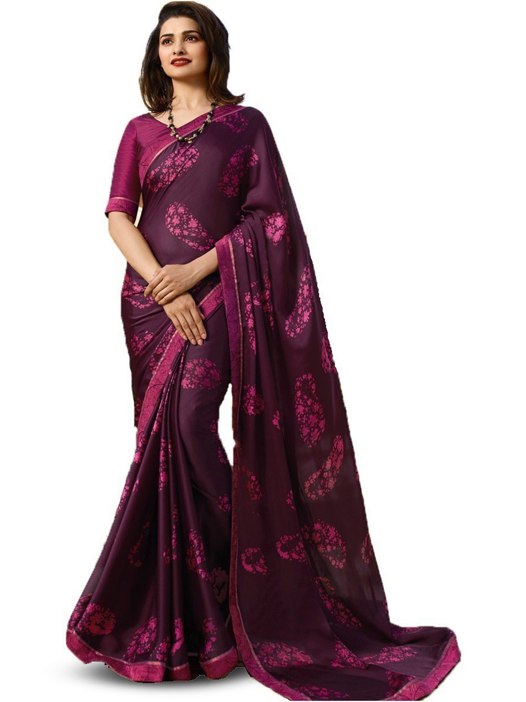 

ROOP SUNDARI SAREES Floral Printed Pure Silk Saree, Purple