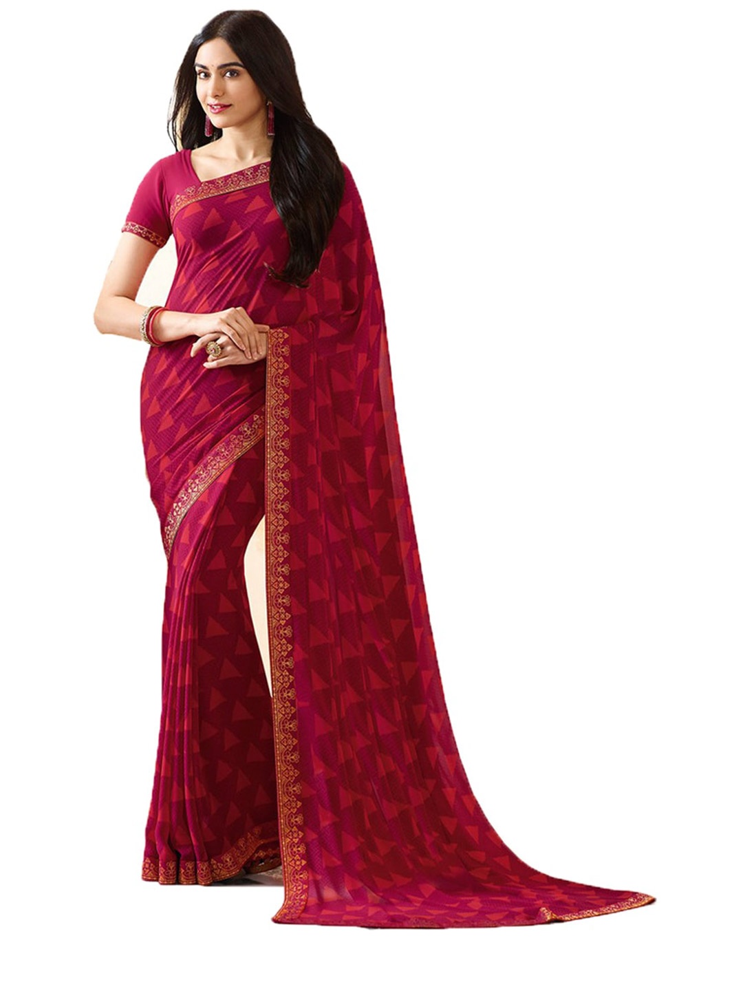 

ROOP SUNDARI SAREES Pure Georgette Saree, Pink