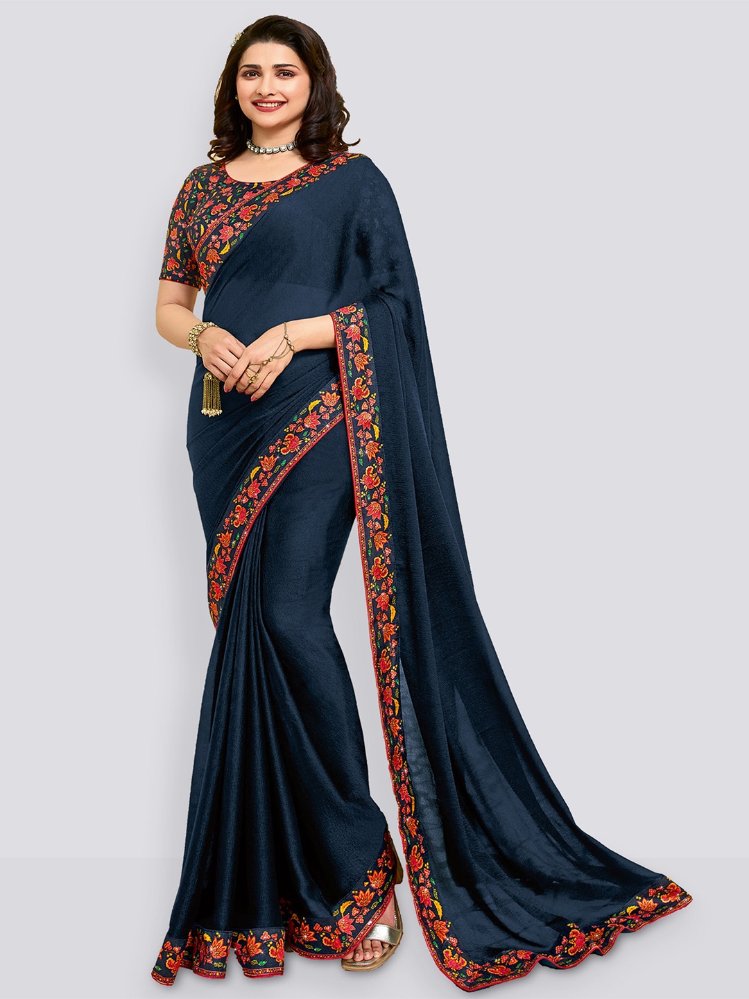 

ROOP SUNDARI SAREES Printed Pure Silk Saree, Blue
