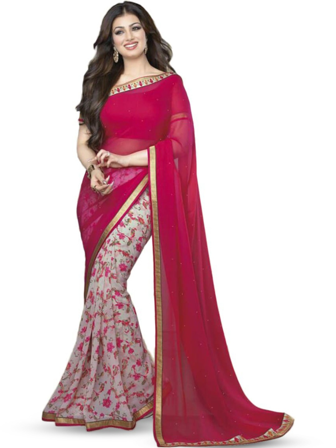 ROOP SUNDARI SAREES Floral Woven Design Pure Georgette Saree, Pink