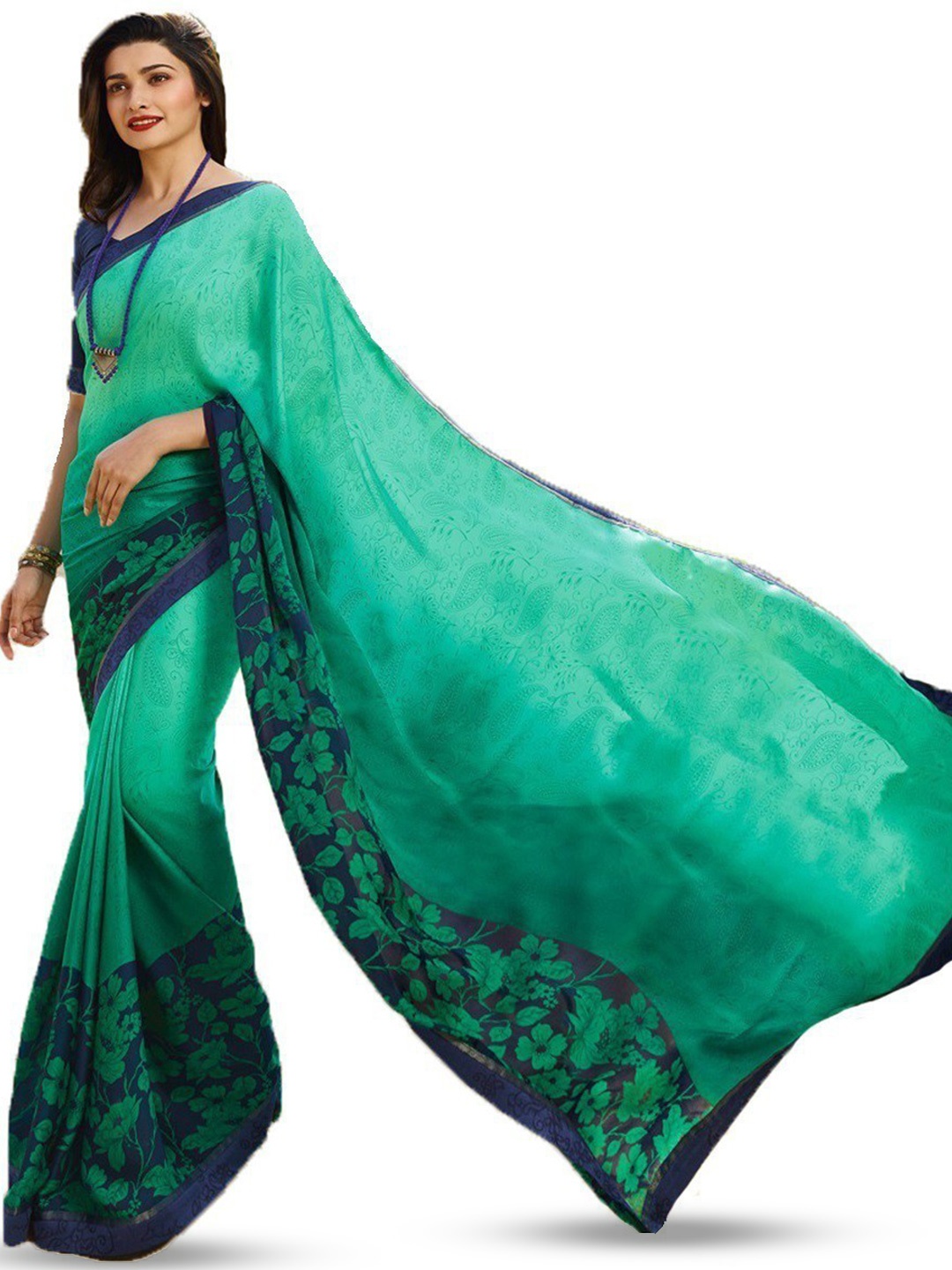 

ROOP SUNDARI SAREES Floral Printed Pure Silk Saree, Green