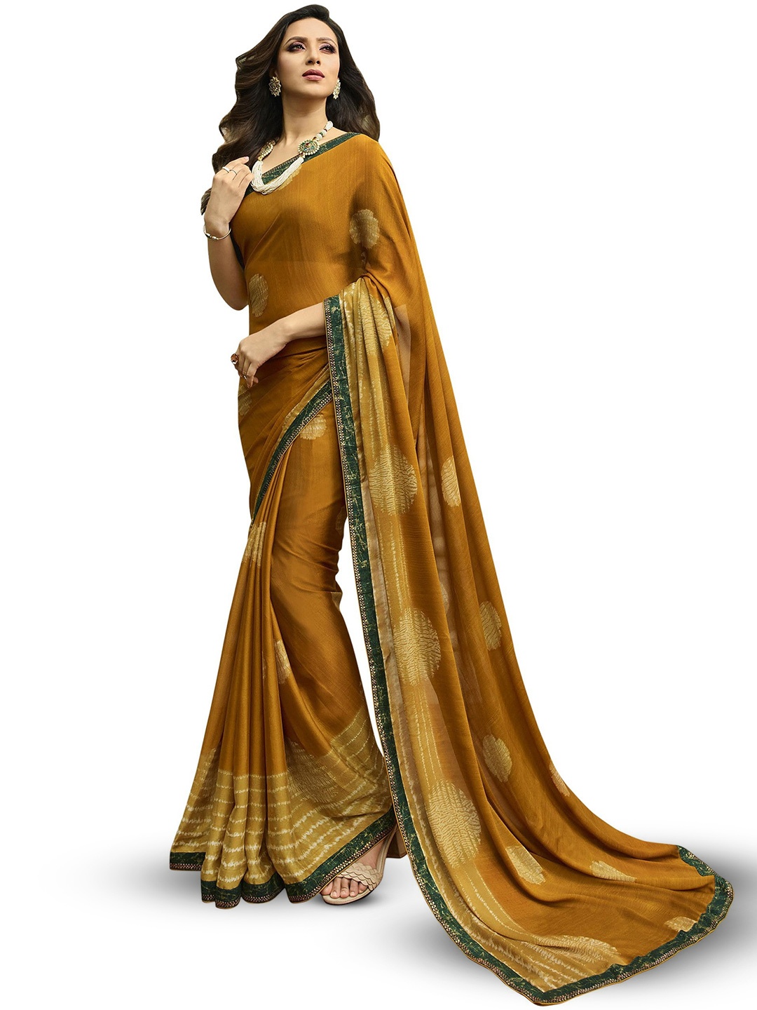 

ROOP SUNDARI SAREES Woven Design Ethnic Motifs Pure Georgette Saree, Yellow