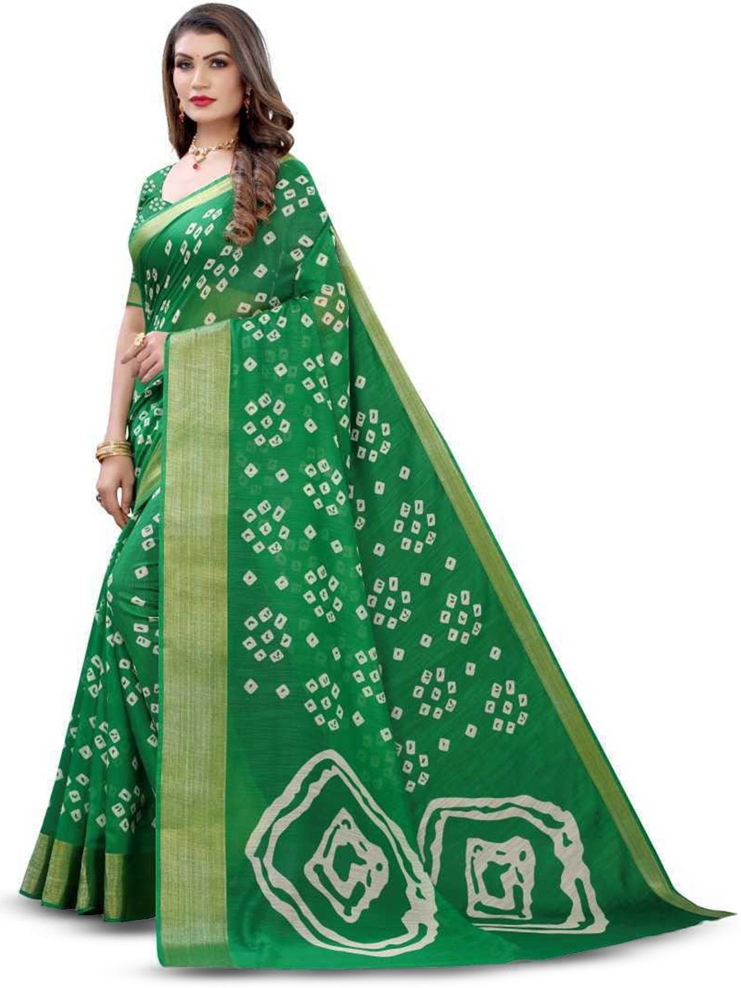 

ROOP SUNDARI SAREES Floral Printed Zari Pure Georgette Saree, Green