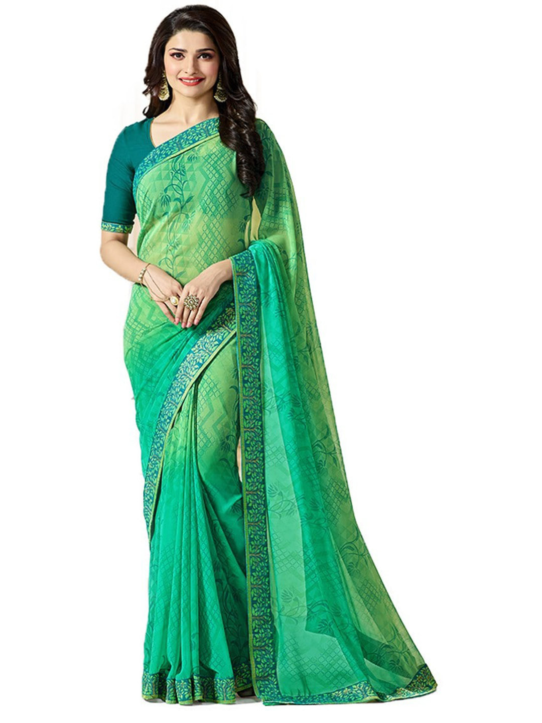 

ROOP SUNDARI SAREES Floral Pure Georgette Saree, Green