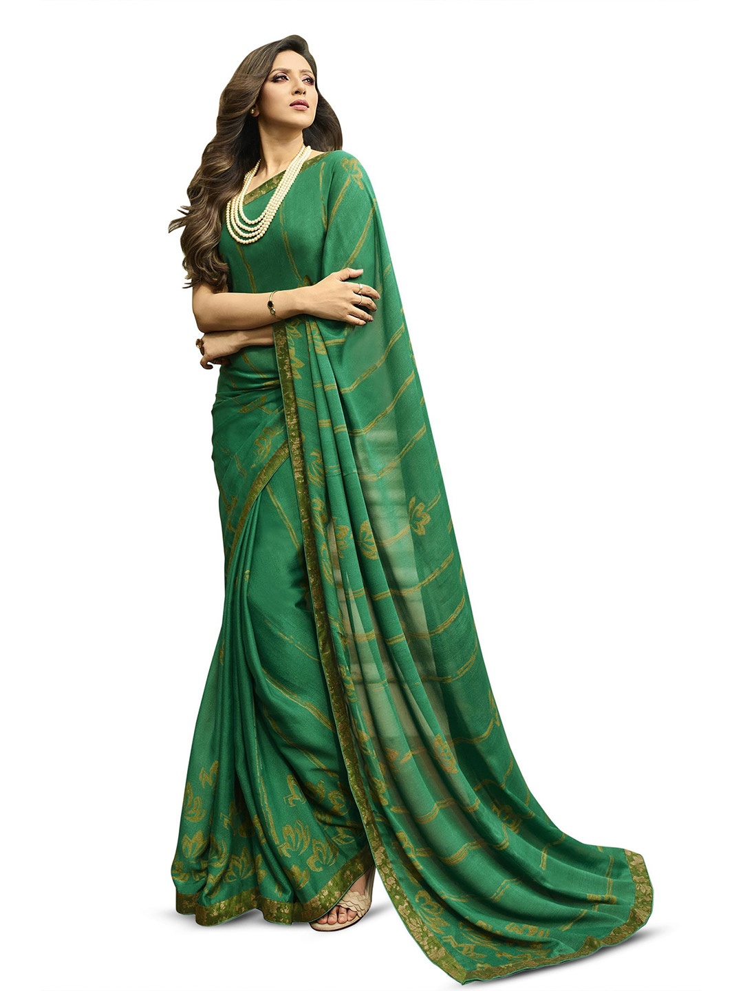

ROOP SUNDARI SAREES Floral Pure Silk Saree, Green