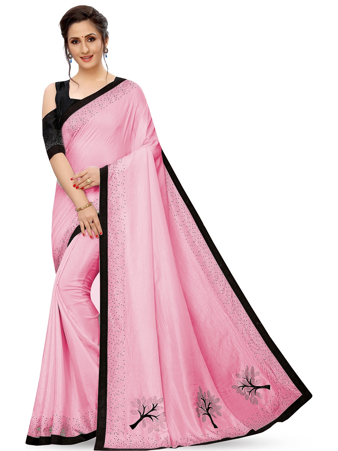 

ROOP SUNDARI SAREES Beads and Stones Pure Silk Saree, Pink