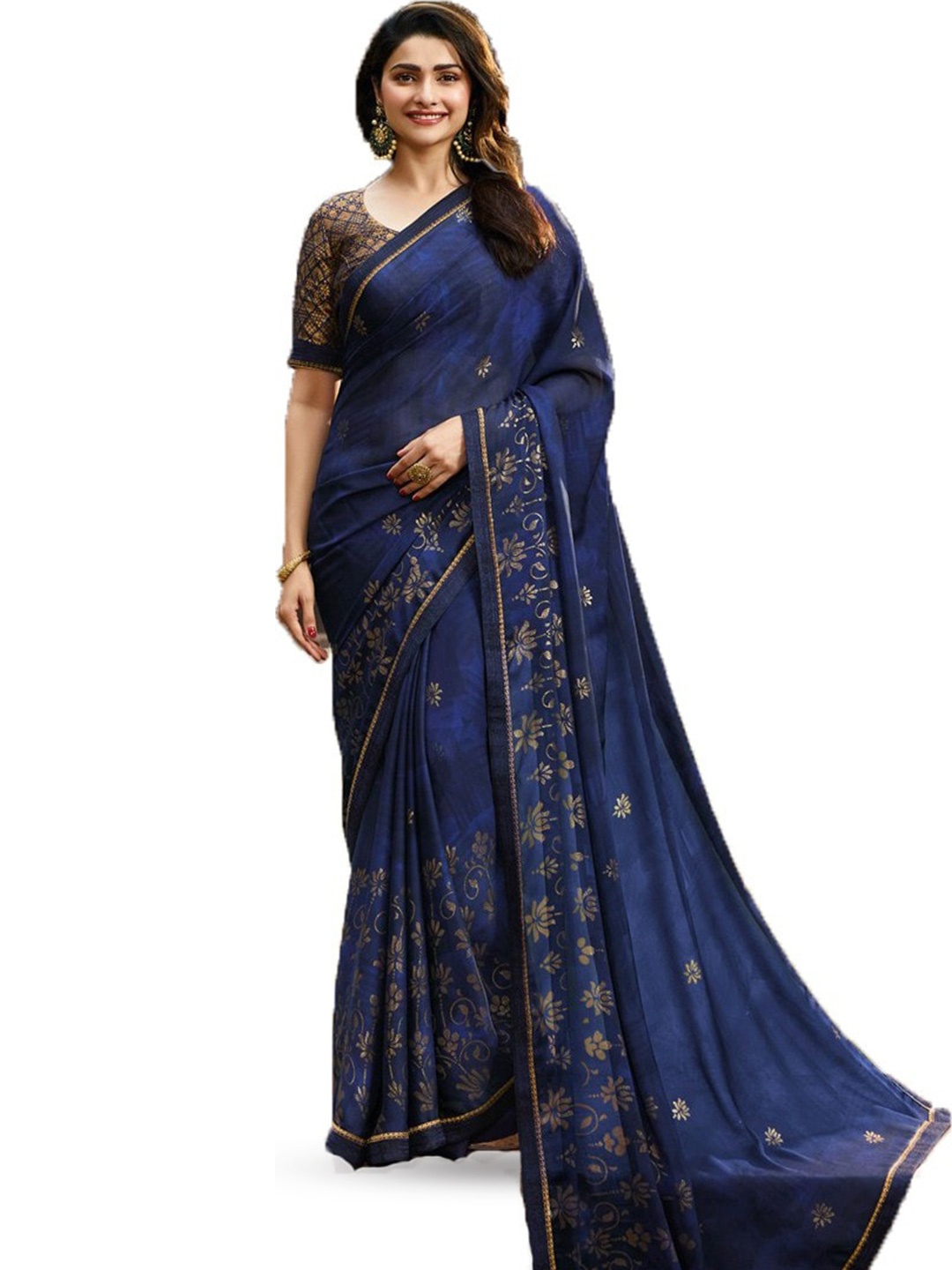 

ROOP SUNDARI SAREES Floral Pure Silk Saree, Blue