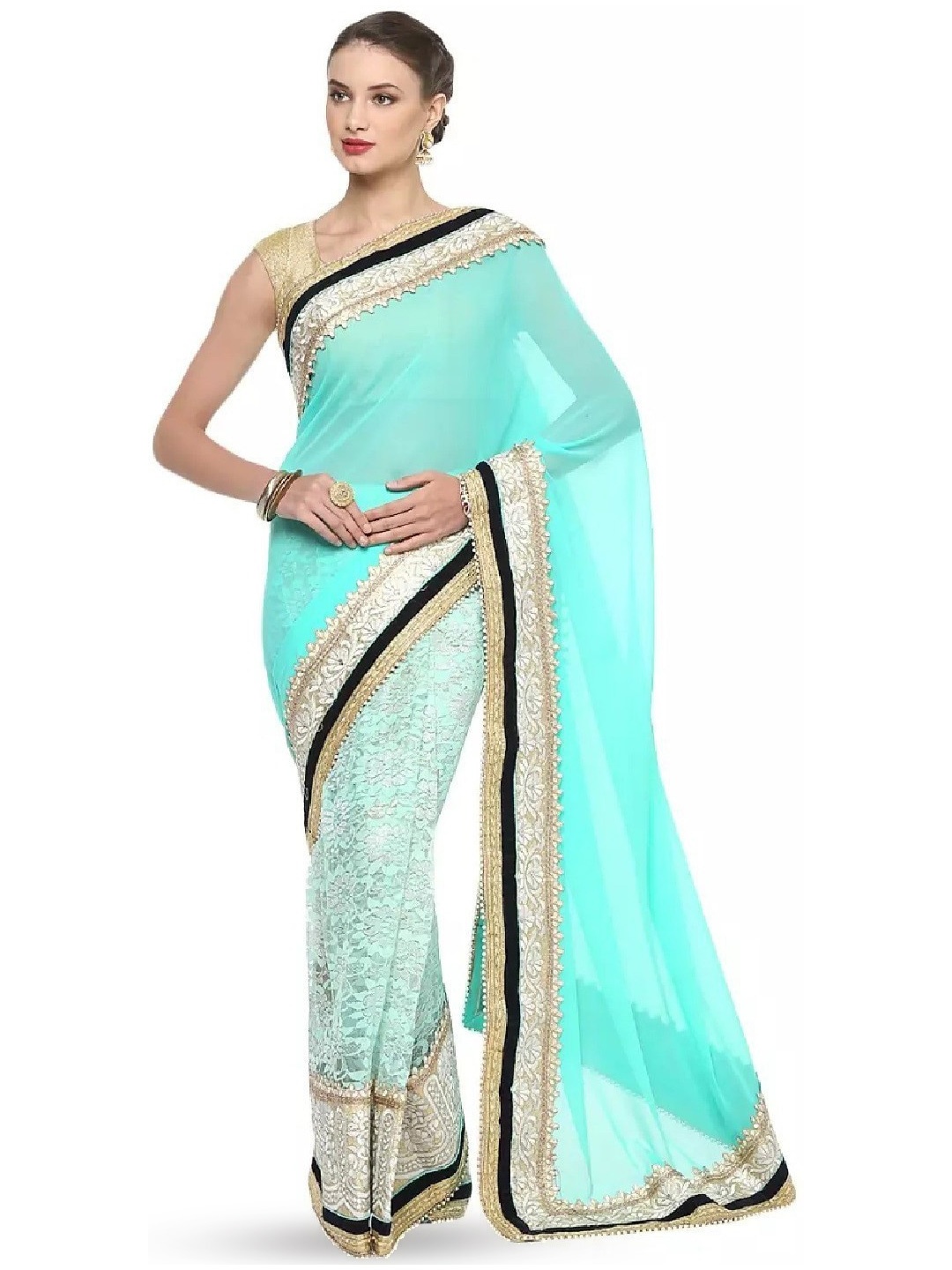 

ROOP SUNDARI SAREES Woven Design Pure Georgette Saree, Blue