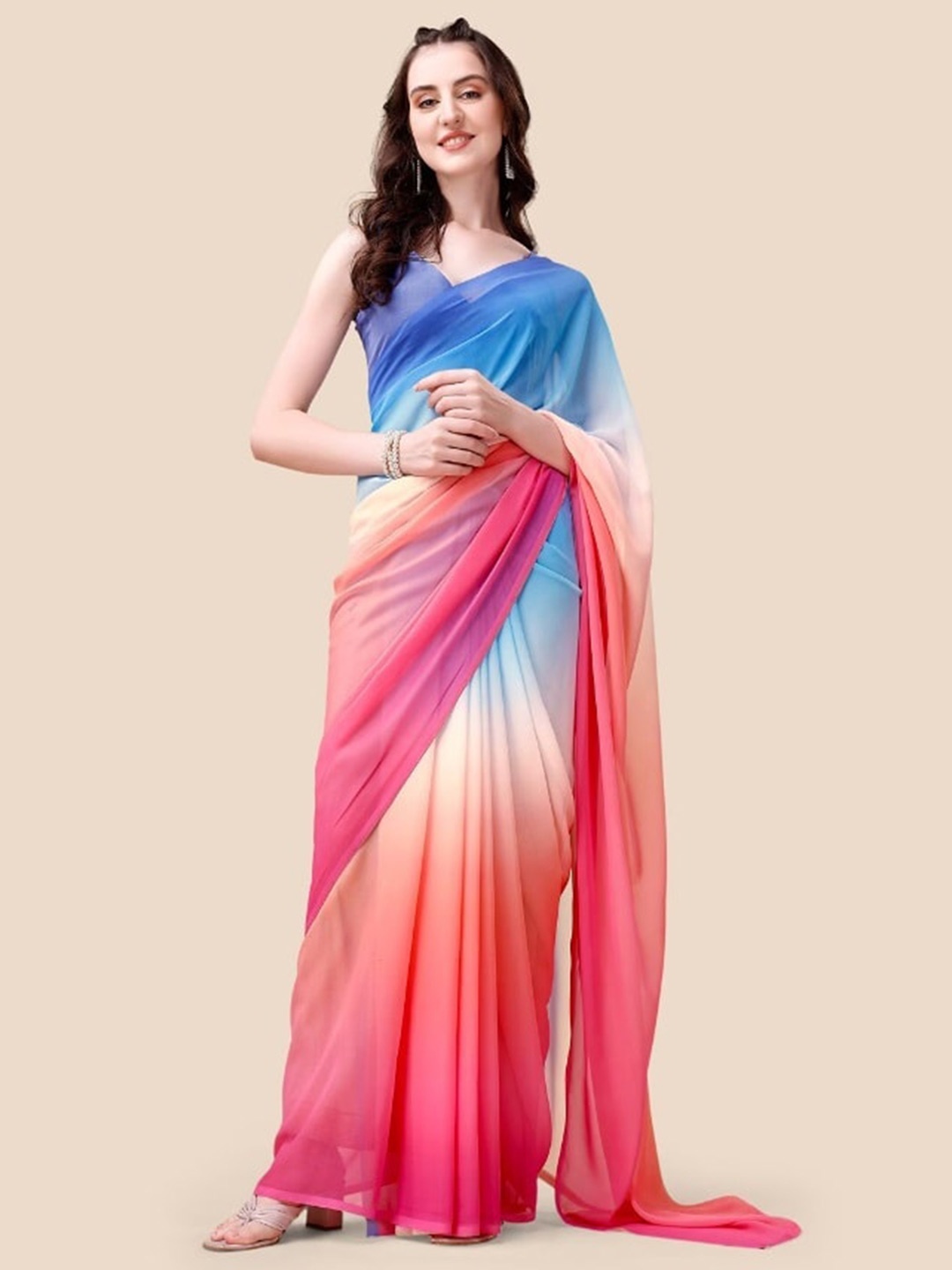 

ROOP SUNDARI SAREES Ombre Printed Pure Georgette Saree, Pink