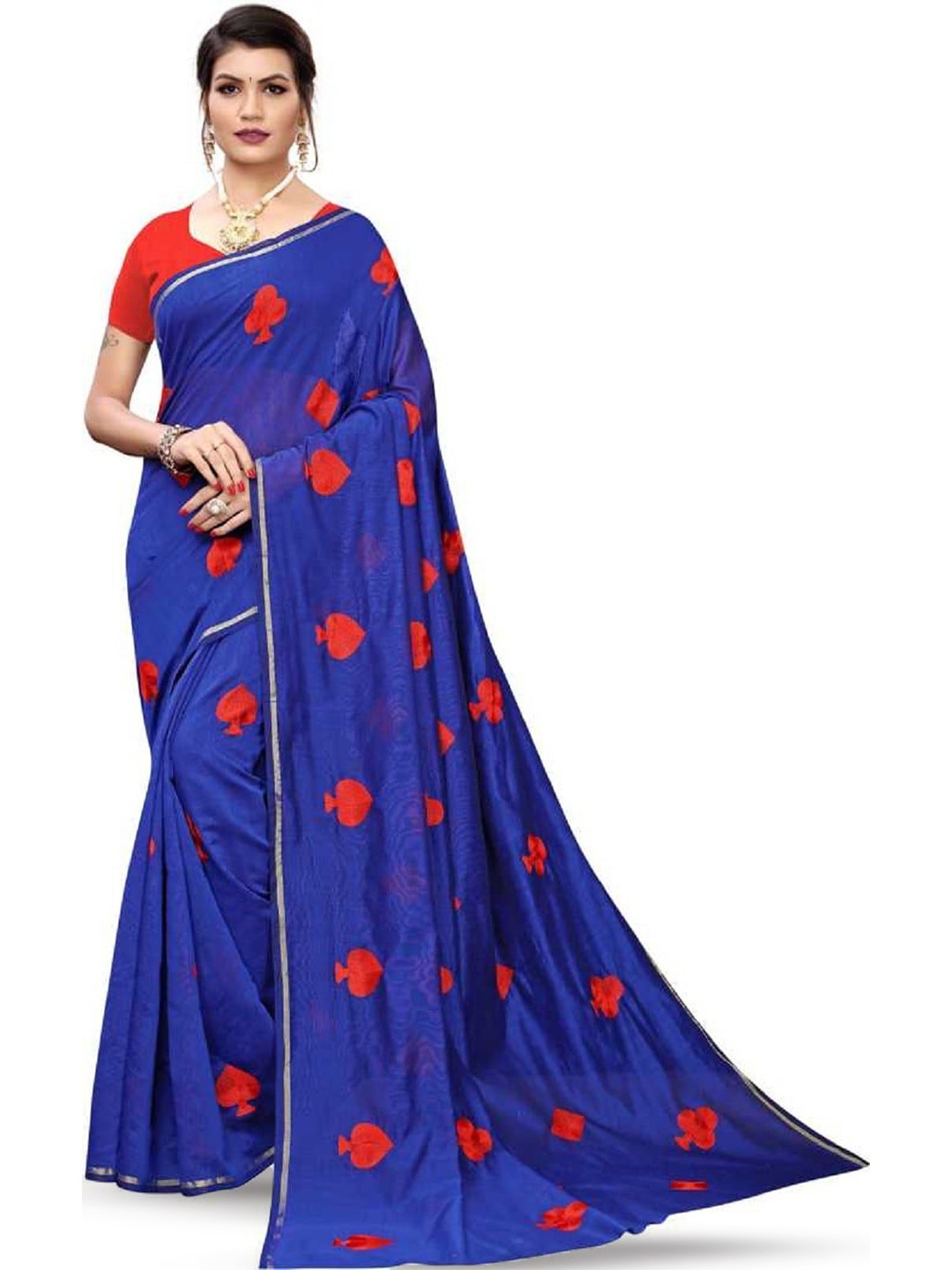 

ROOP SUNDARI SAREES Floral Printed Zari Saree, Blue