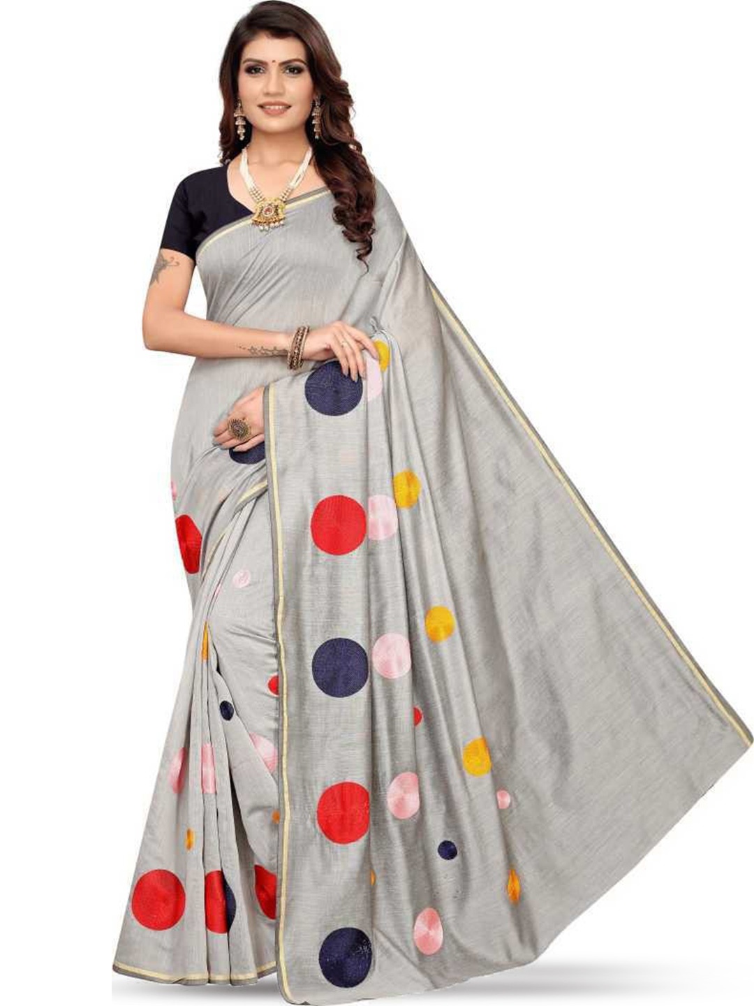 

ROOP SUNDARI SAREES Geometric Printed Saree, Grey