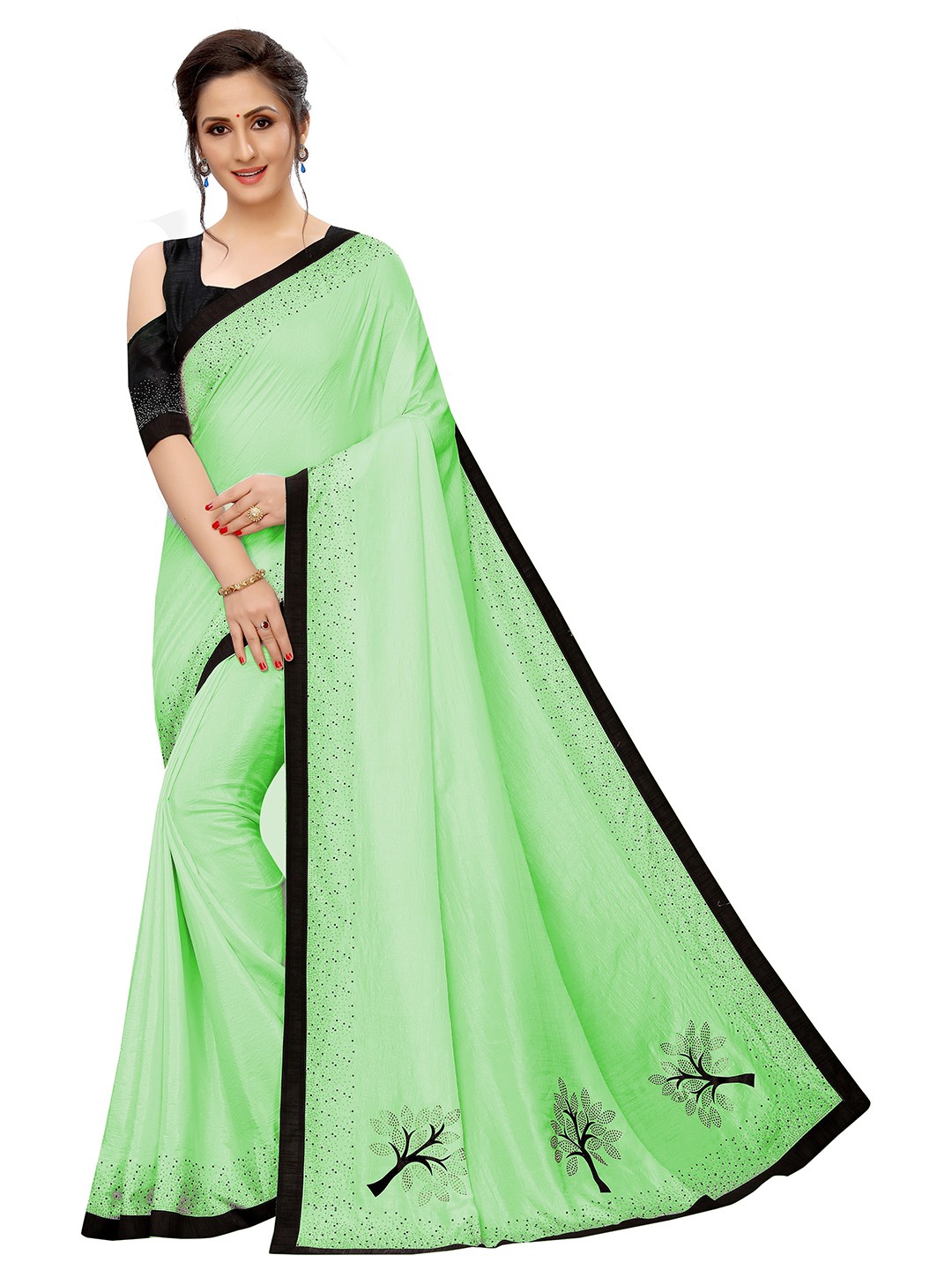 

ROOP SUNDARI SAREES Floral Beads and Stones Pure Silk Saree, Green