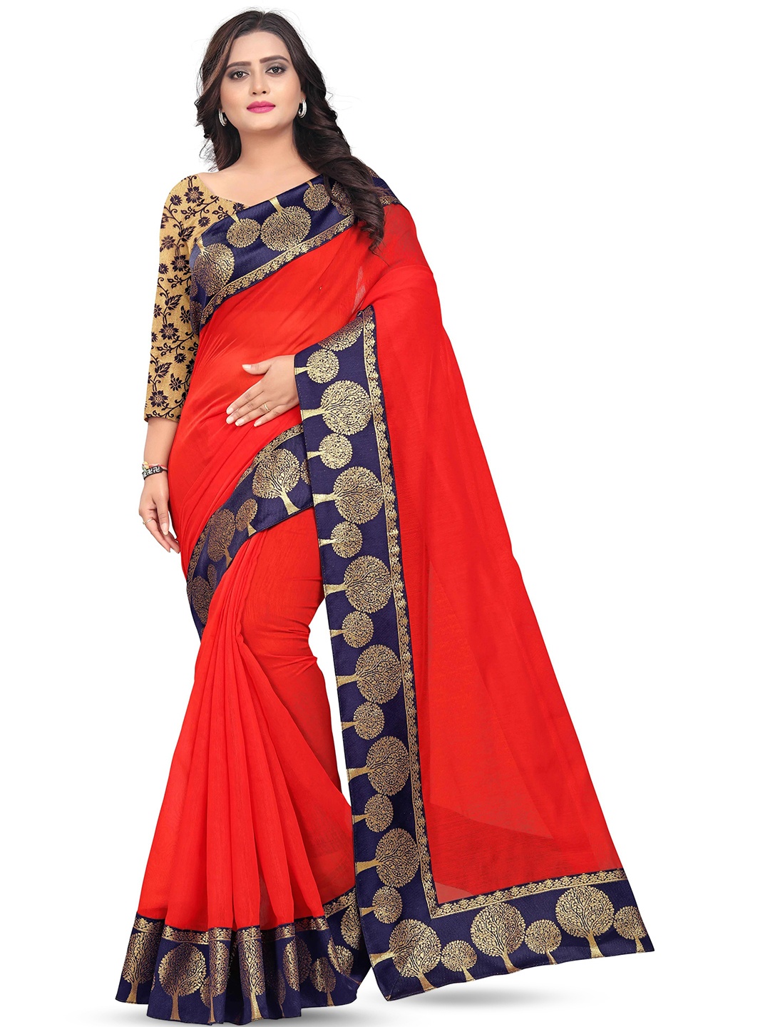 

ROOP SUNDARI SAREES Ethnic Motifs Zari Georgette Saree, Red