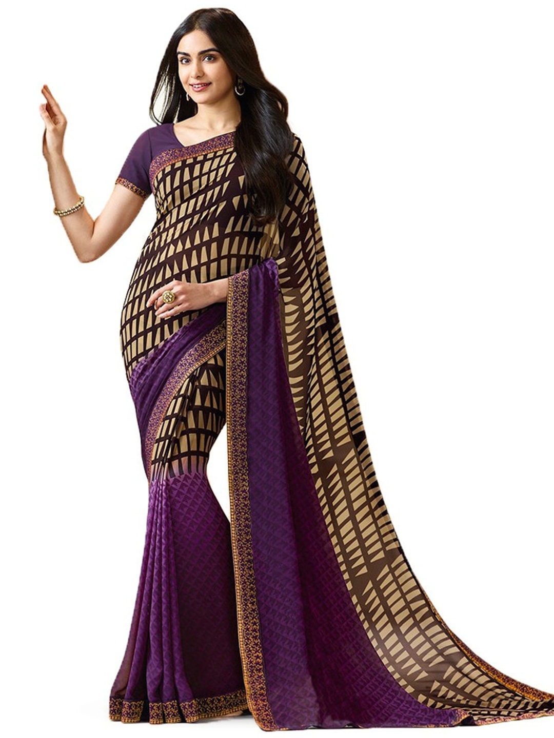 

ROOP SUNDARI SAREES Pure Georgette Saree, Purple