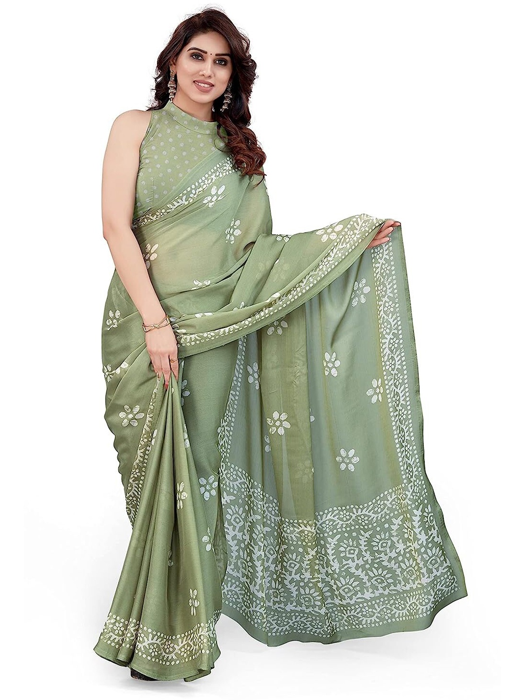 

ROOP SUNDARI SAREES Floral Printed Pure Georgette Saree, Green
