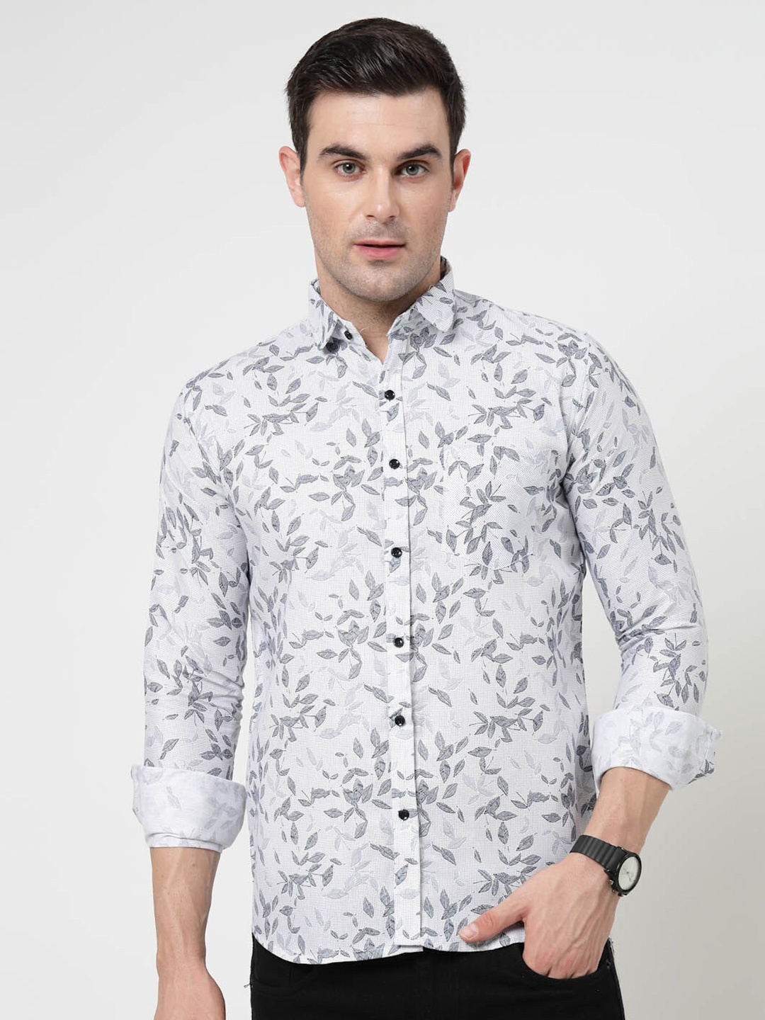 

ADWYN PETER Floral Printed Spread Collar Casual Shirt, White