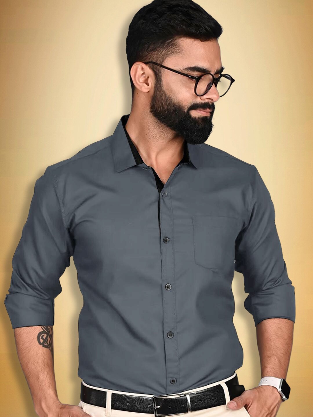 

Ethnic basket Standard Cotton Formal Shirt, Grey