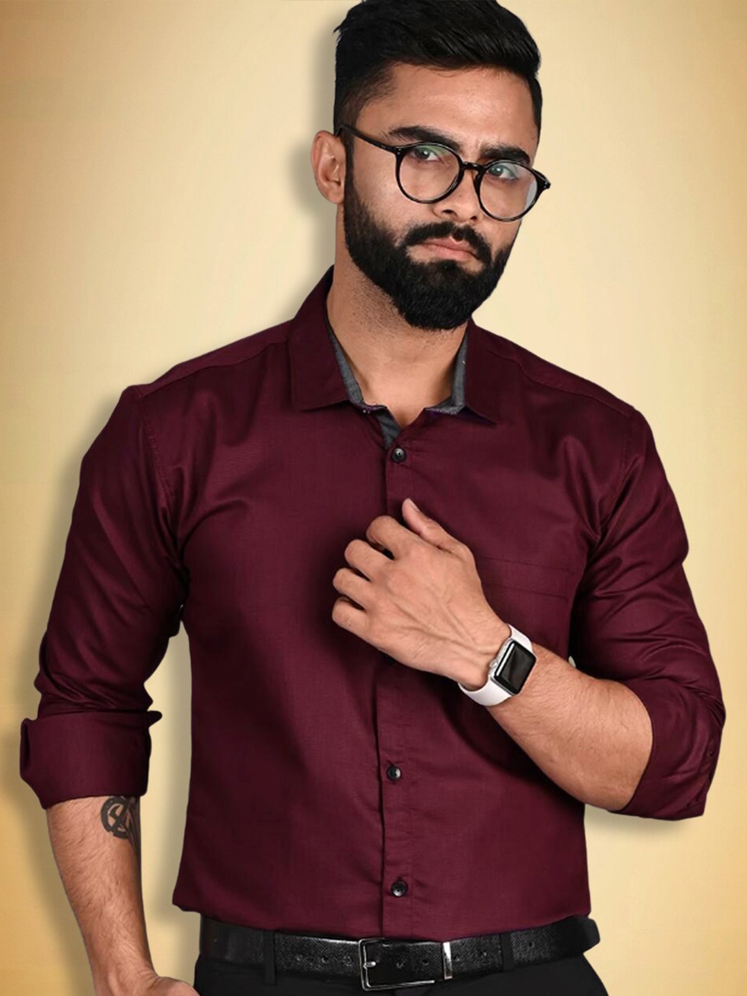 

Ethnic basket Standard Cotton Formal Shirt, Maroon