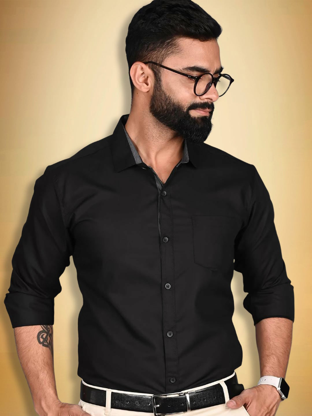 

Ethnic basket Standard Cotton Formal Shirt, Black