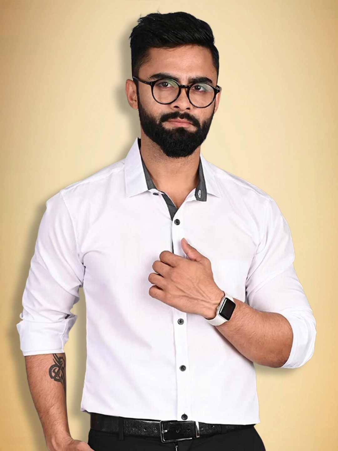 

Ethnic basket Standard Cotton Formal Shirt, White