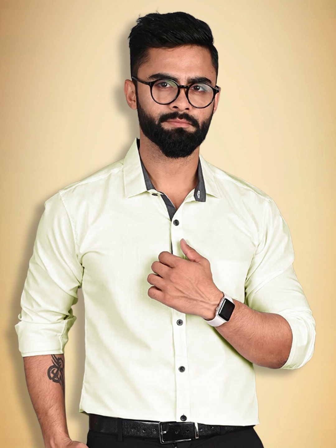

Ethnic basket Standard Cotton Formal Shirt, Yellow