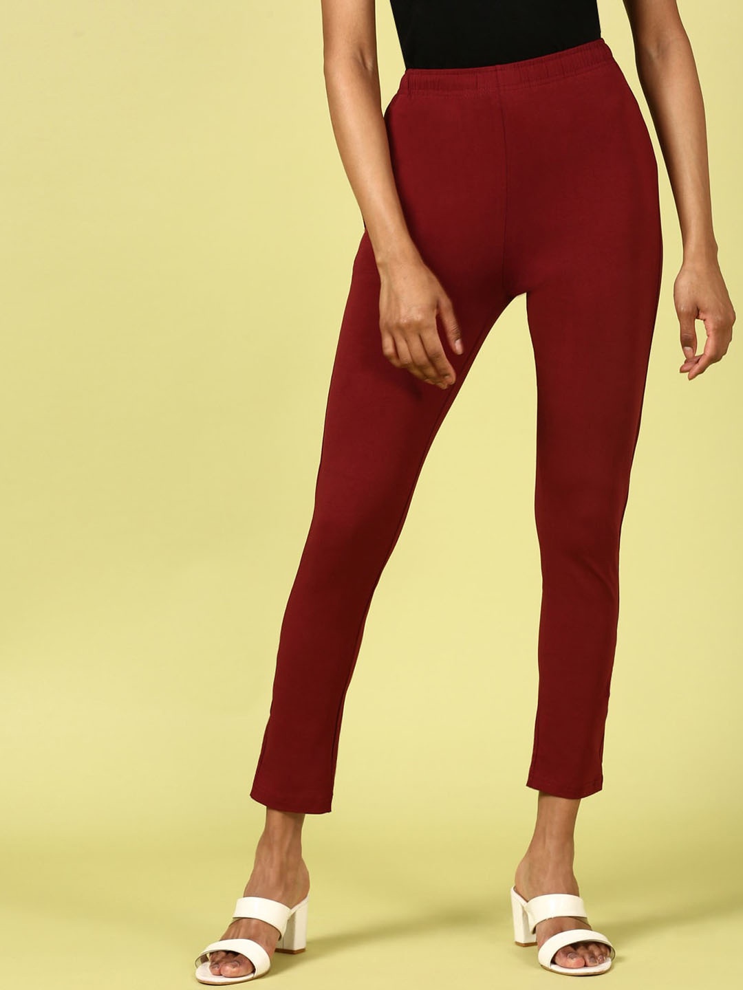 

De Moza Women Pencil Slim Fit Cotton Trousers, Maroon