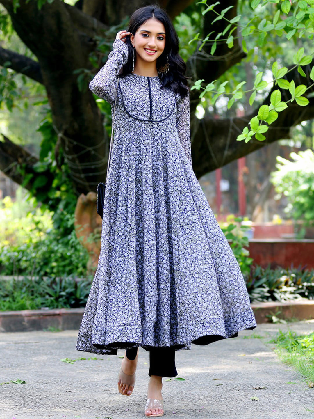 

KALINI Floral Printed Georgette Anarkali Kurta, Black