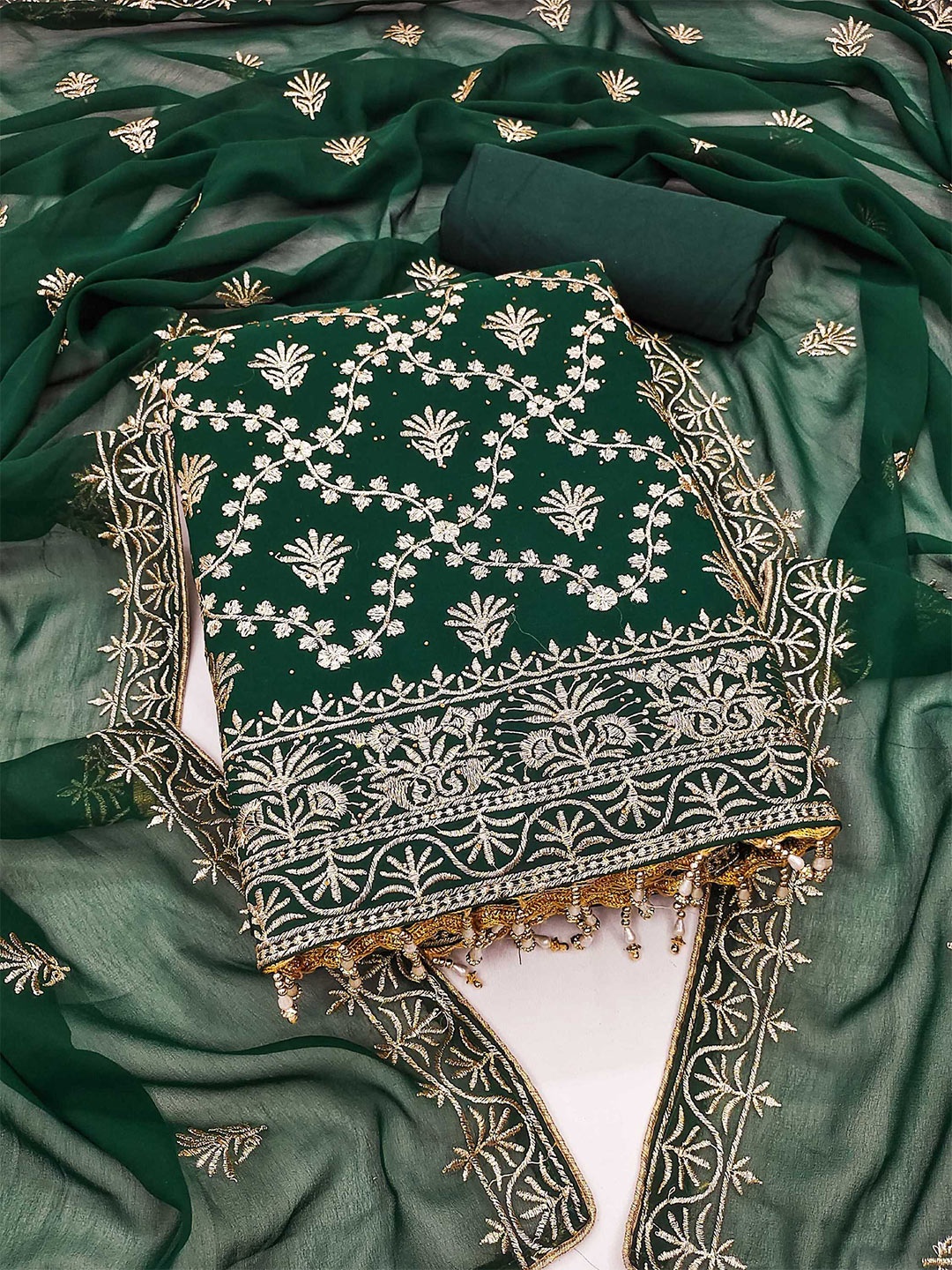 

KALINI Ethnic Motifs Embroidered Unstitched Dress Material, Green