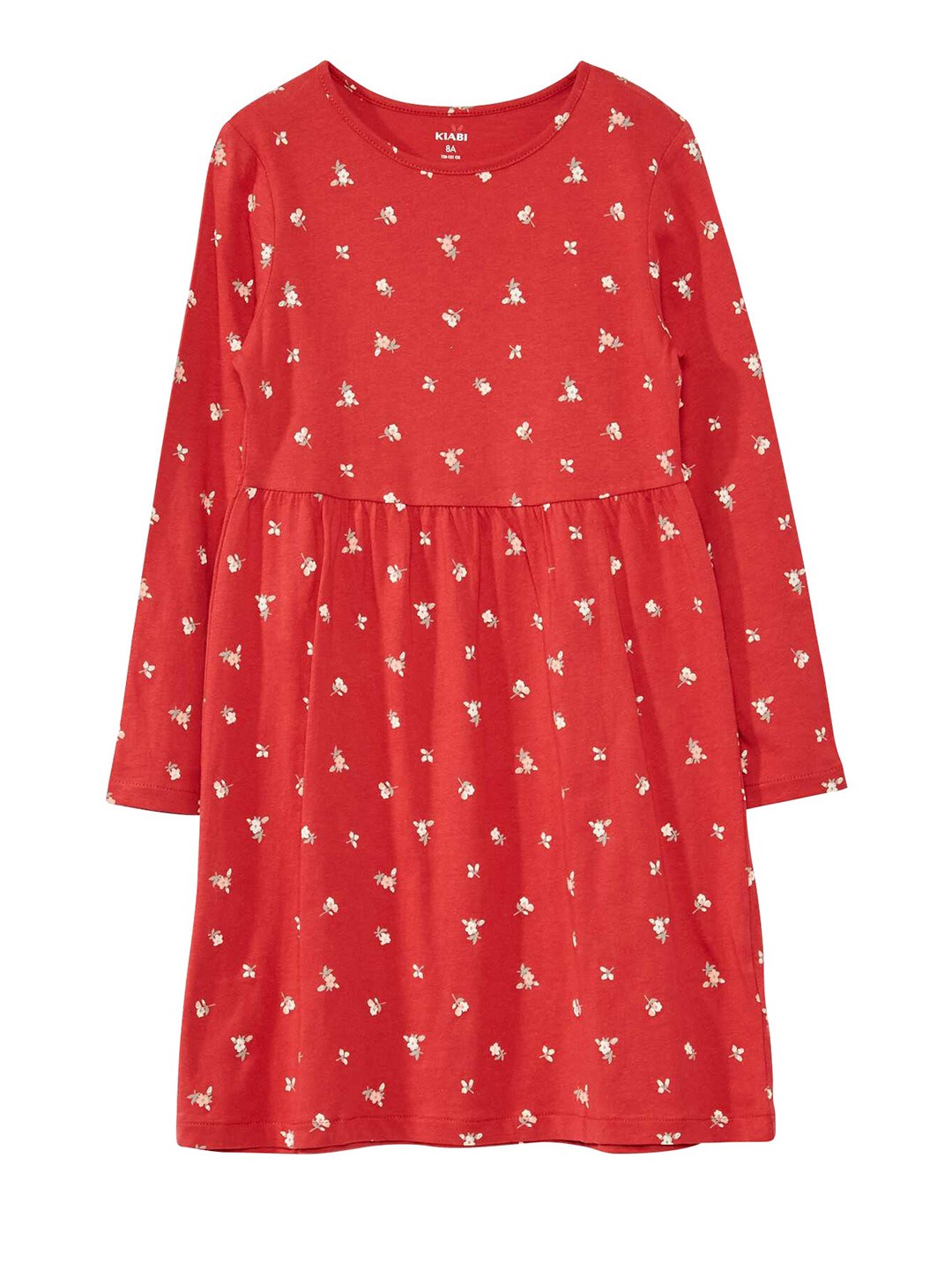 

KIABI Kids-Girls Floral Print Cotton Opaque A-Line Dress, Red