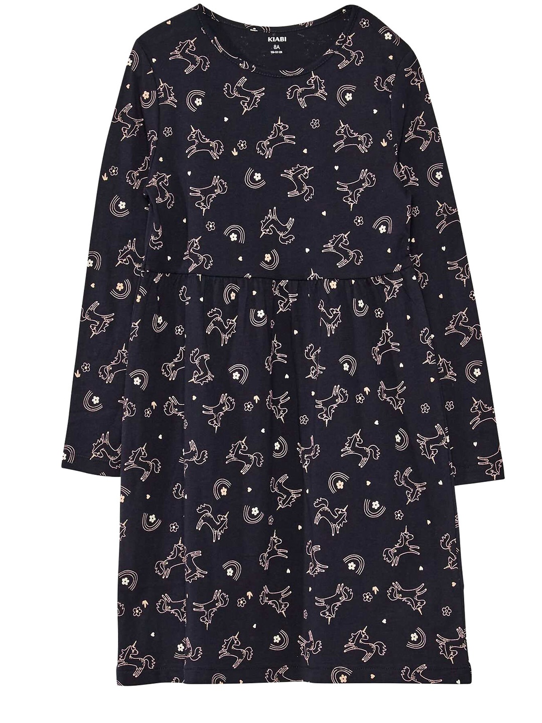 

KIABI Kids-Girls Floral Print Cotton Round Neck A-Line Opaque Dress, Blue