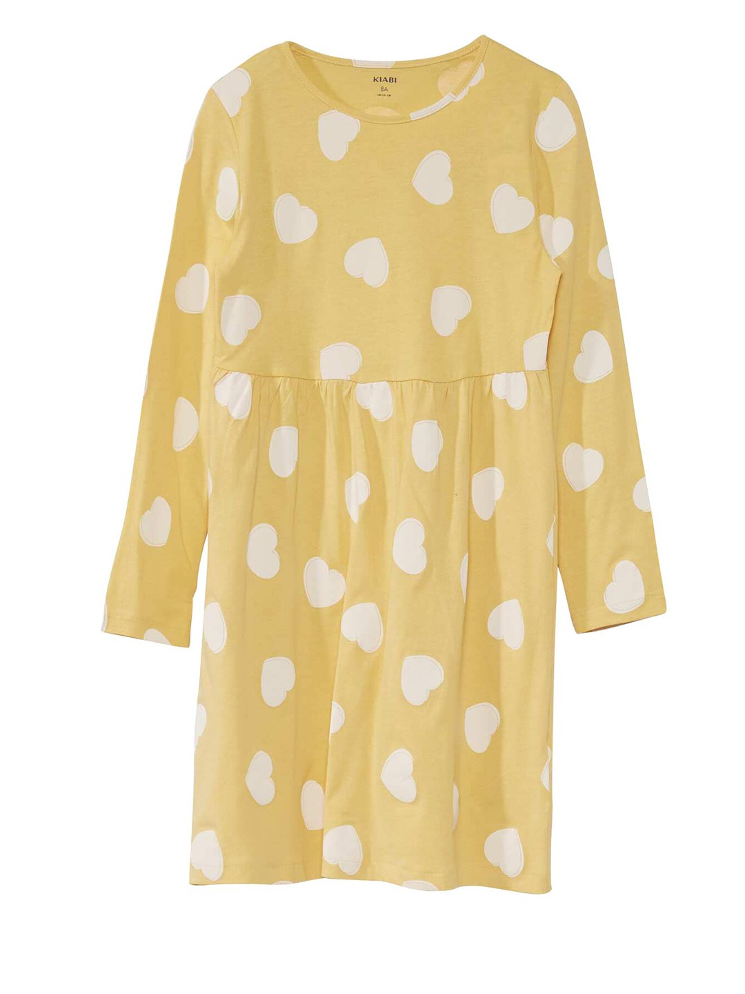 

KIABI Kids-Girls Polka Dot Print Cotton Round Neck A-Line Dress, Yellow