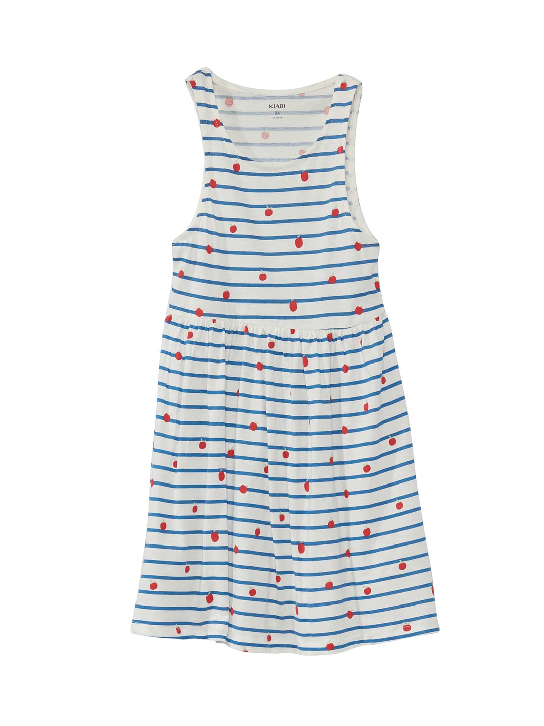 

KIABI Kids-Girls Striped Cotton Round Neck Opaque A-Line Dress, Blue