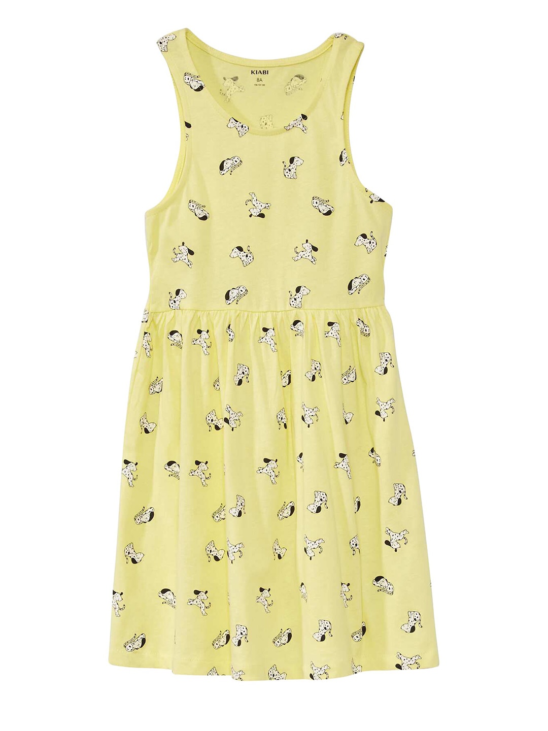 

KIABI Kids-Girls Conversational Print Cotton Round Neck A-Line Dress, Yellow