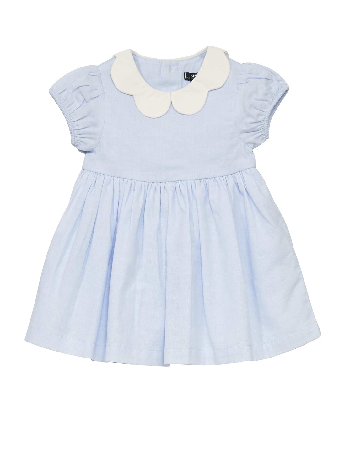 

KIABI Girls Striped Peter Pan Collar Fit & Flare Cotton Dress, Blue