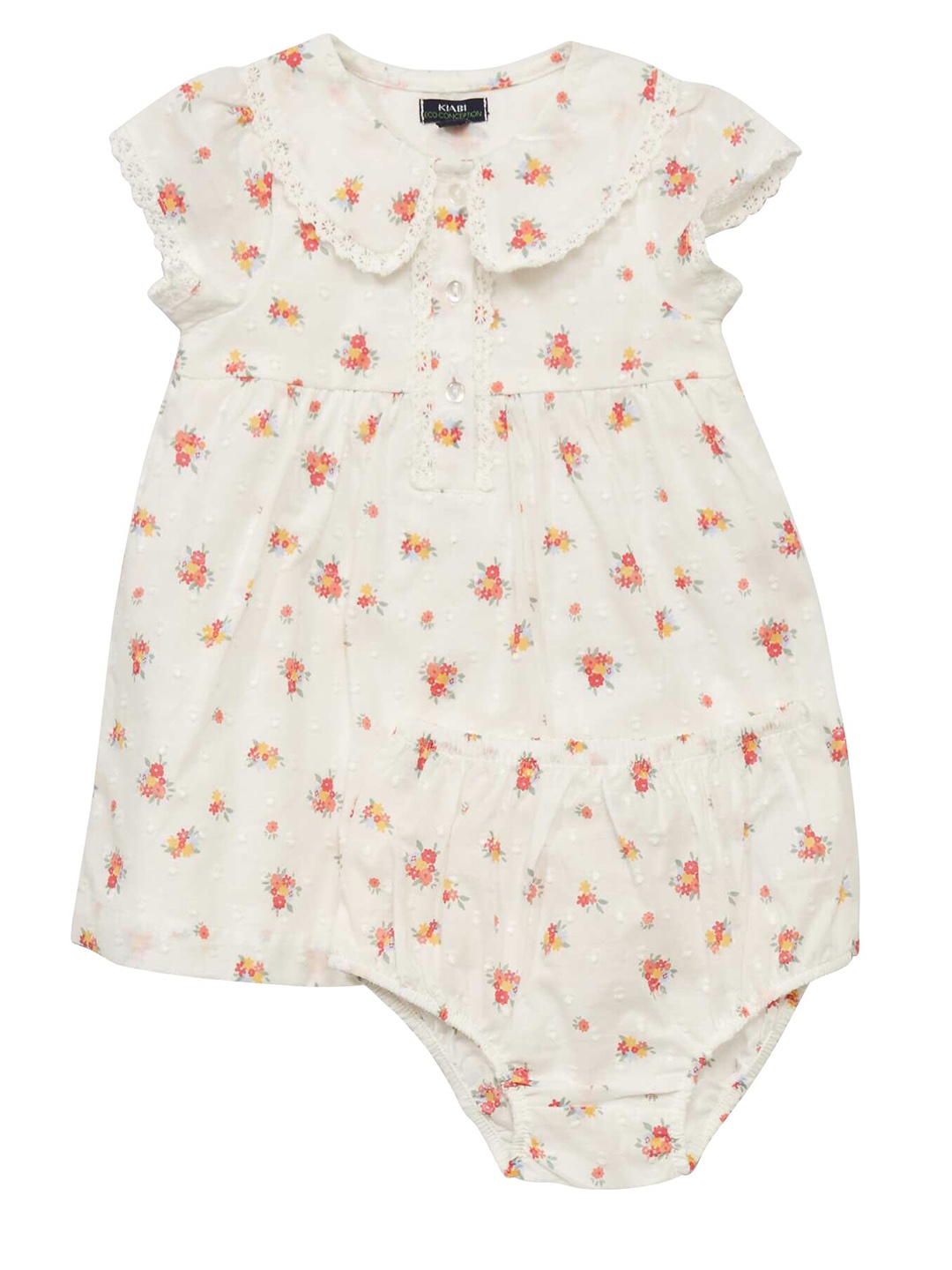

KIABI Girls Floral Print A-Line Dress, White
