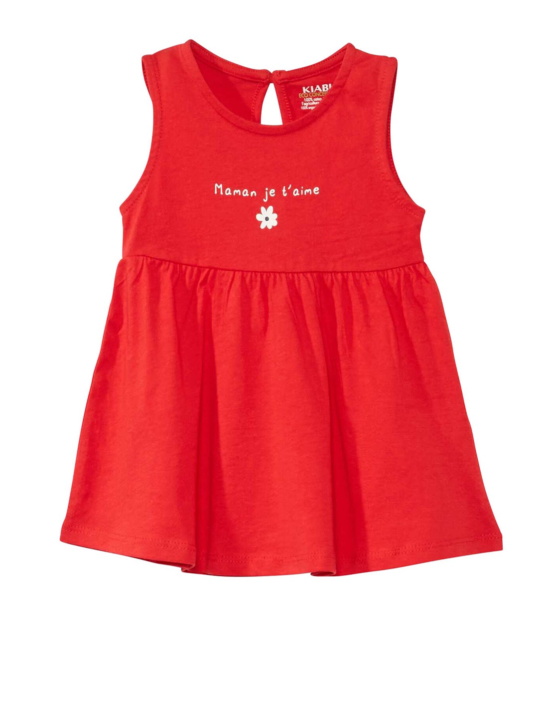 

KIABI Kids-Girls Cotton Round Neck Opaque Fit & Flare Dress, Red