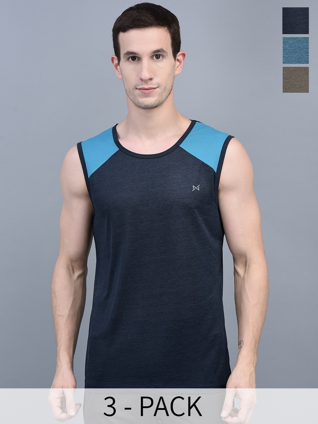 

Force NXT Men Pack Of 3 Anti Viral Anti Odour Cool Sports Muscle Gym Vests, Blue