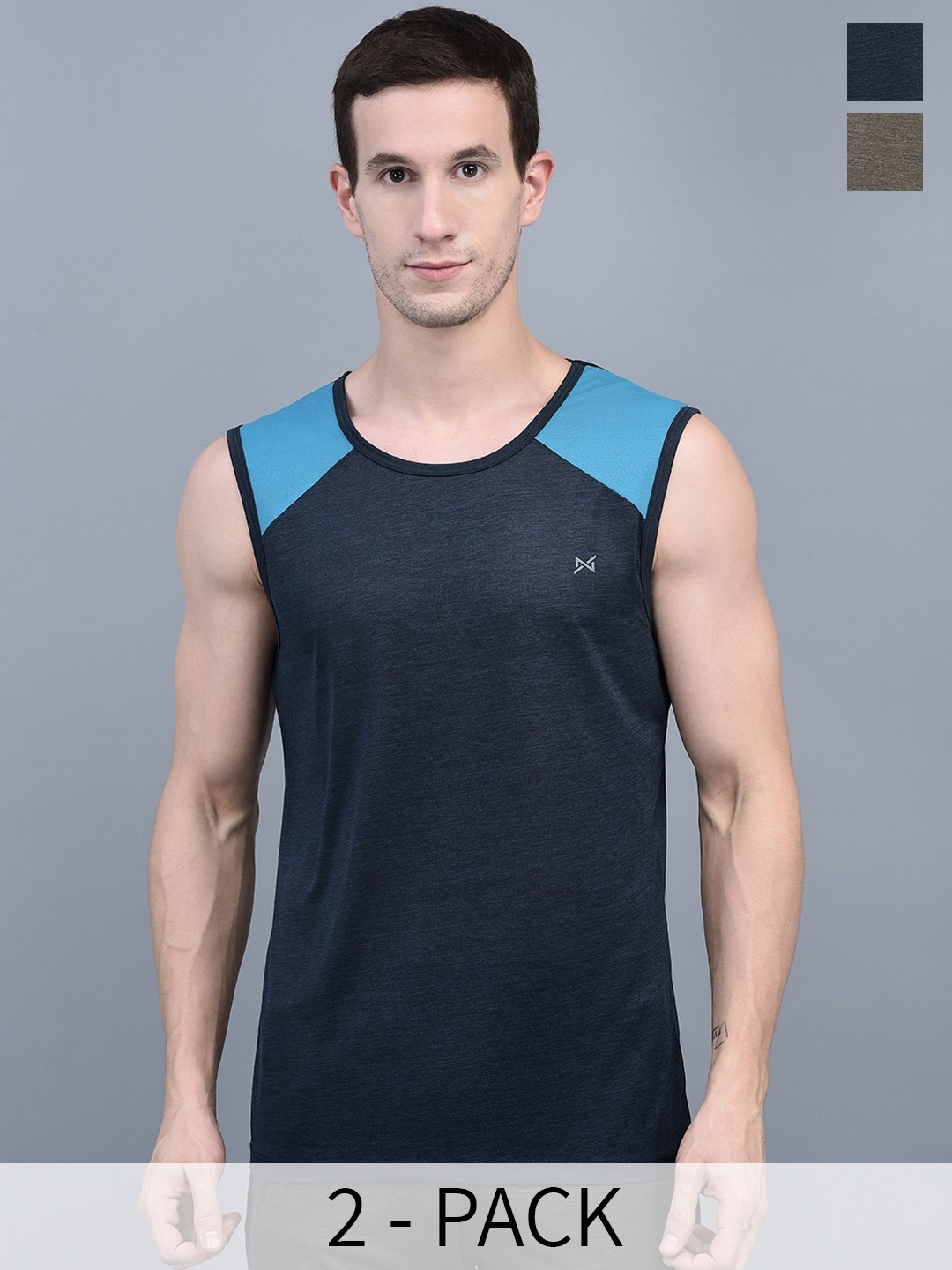 

Force NXT Men Pack Of 2 Anti Viral Anti Odour Cool Sports Muscle Gym Vests, Olive