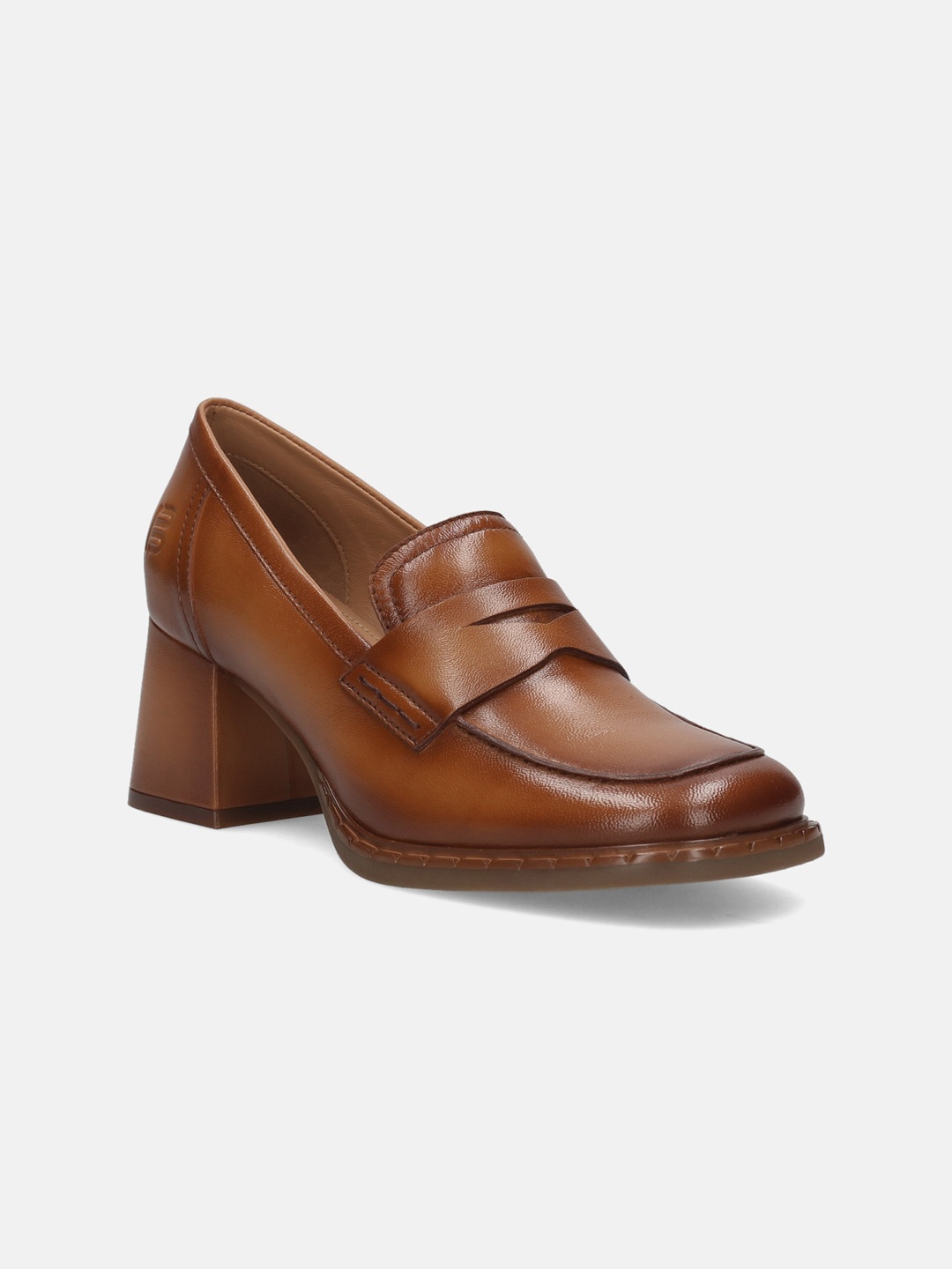 

BAGATT Scala Leather Block Heeled Loafers, Brown