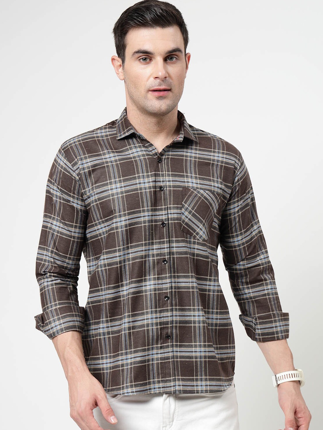 

ADWYN PETER Tartan Checked Pure Cotton Casual Shirt, Brown