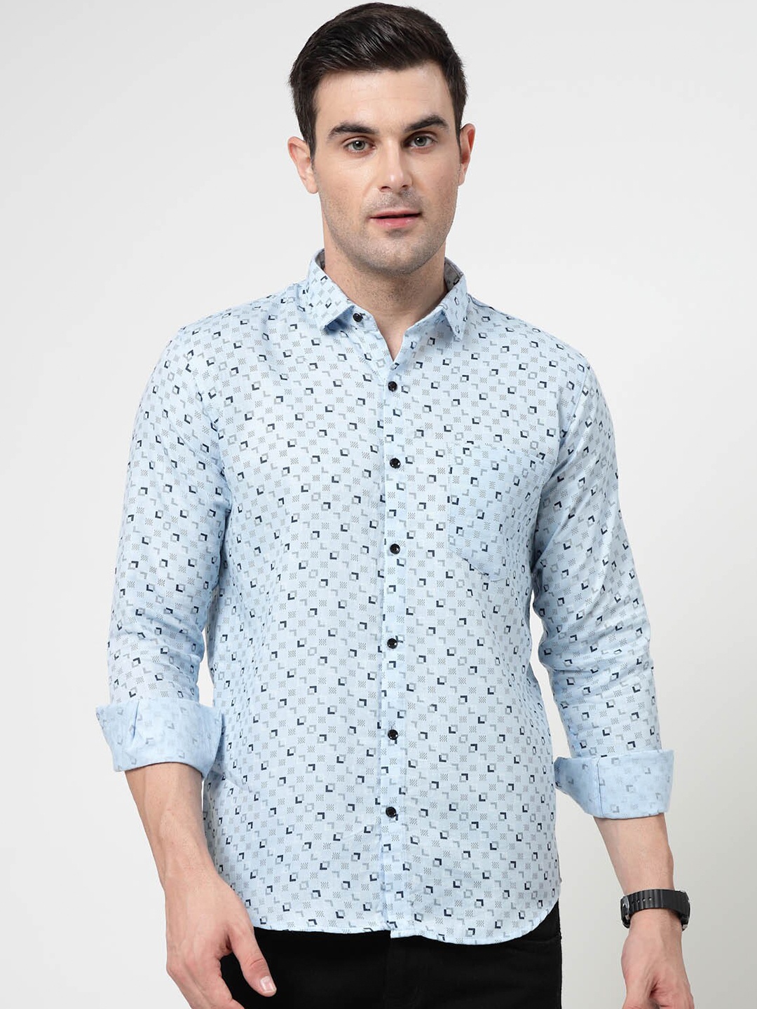 

ADWYN PETER Geometric Printed Pure Cotton Casual Shirt, Blue